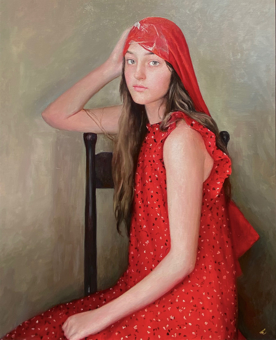 girl in red painting