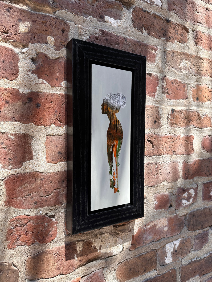 Turning Time, painting with colorful forest by Megan Aline, on wall