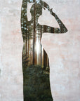 Sunlit Dance, painting of dancing silhouette in a sunny forest by Megan Aline