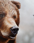 Hummingbear - Bear and Hummingbird Painting by Robert Lange, closeup