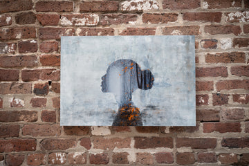 Nature Whispers, painting with whispering woman by Megan Aline, on brick wall