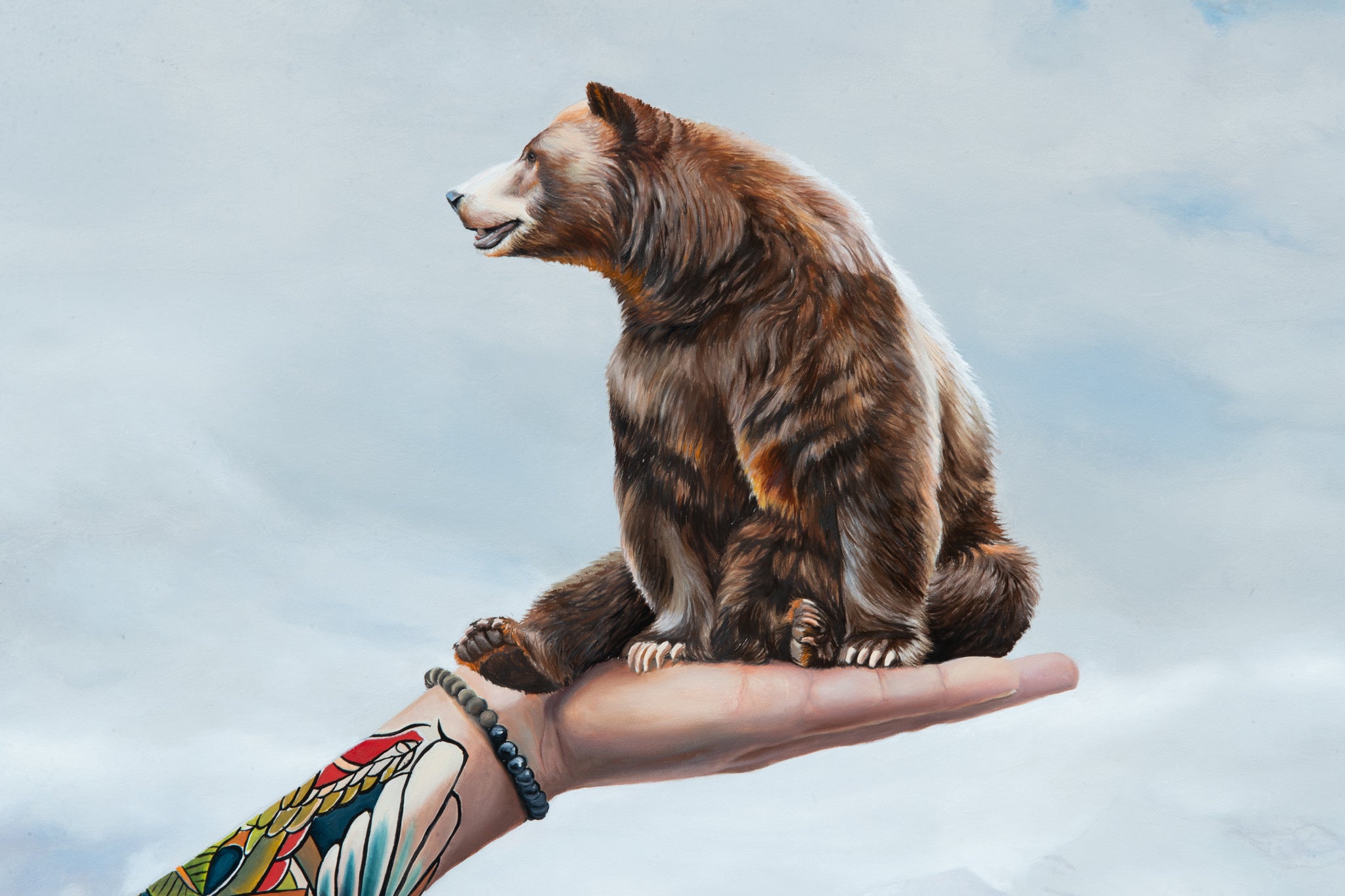 The Great Unknown, painting by Robert Lange, details - bear on hand