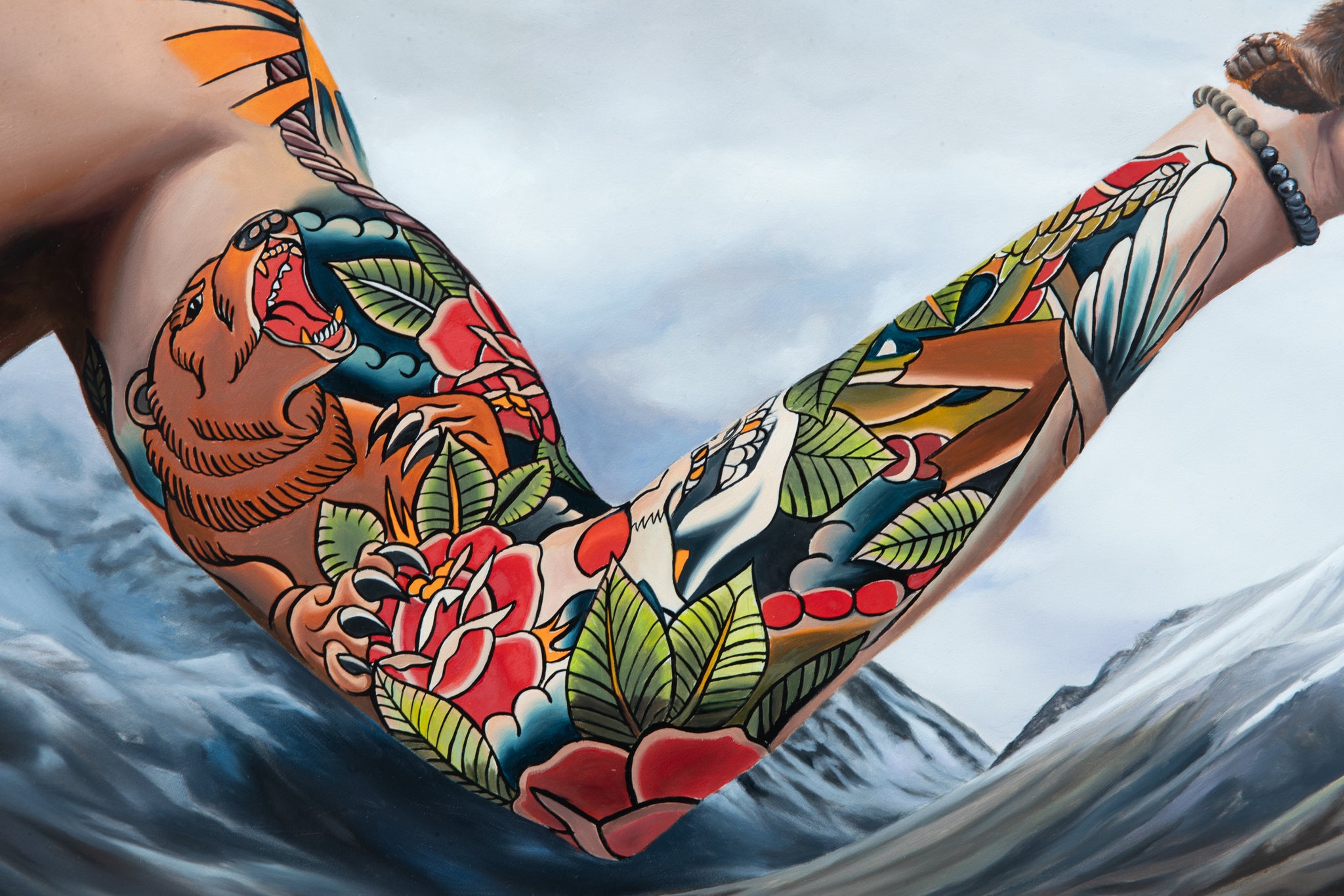 The Great Unknown, painting by Robert Lange, details - tattooed arm