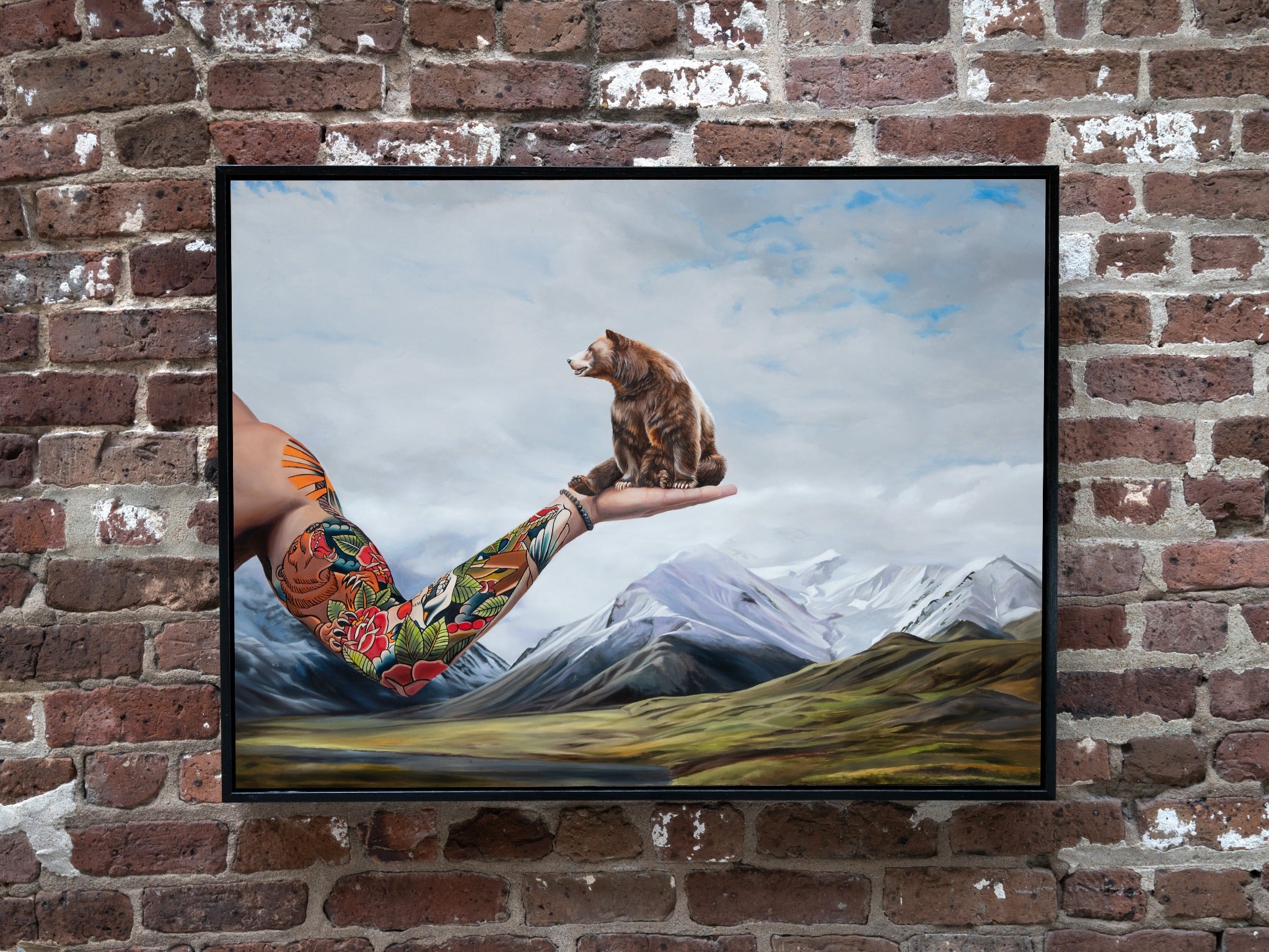 The Great Unknown, bear on hand painting by Robert Lange, framed