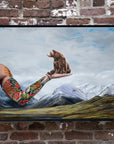 The Great Unknown, bear on hand painting by Robert Lange, framed