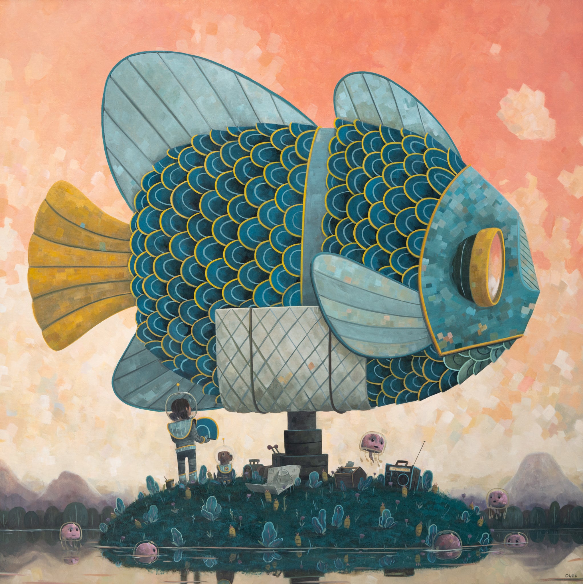 Sprucing Up the Sunfish by Nathan Durfee, painting with sunfish spaceship