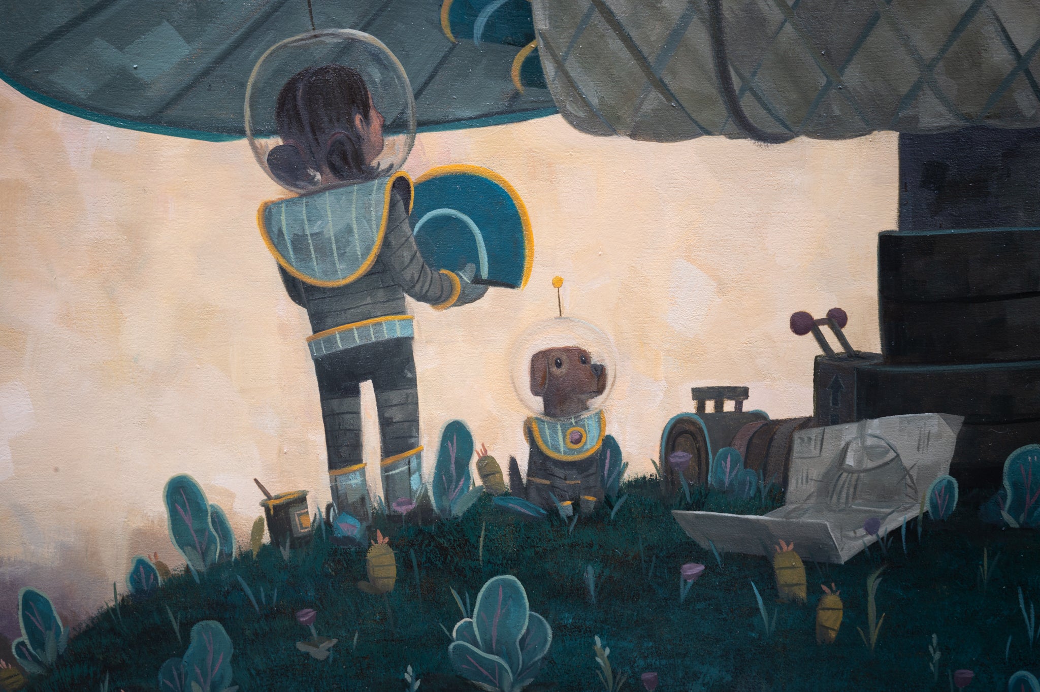 Sprucing Up the Sunfish by Nathan Durfee, painting with sunfish spaceship, details