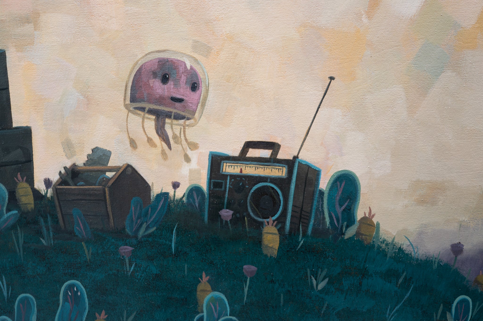 Sprucing Up the Sunfish by Nathan Durfee, painting with sunfish spaceship, details