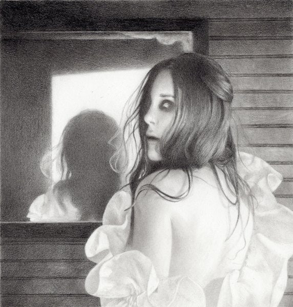 frightened woman painting