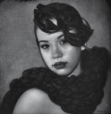 woman in black scarf painting